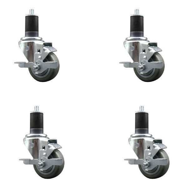 Service Caster 3'' SS Gray Poly Swivel 1-5/8'' Expanding Stem Caster Set with Brake, 4PK SCC-SSEX20S314-PPUB-TLB-158-4 - main